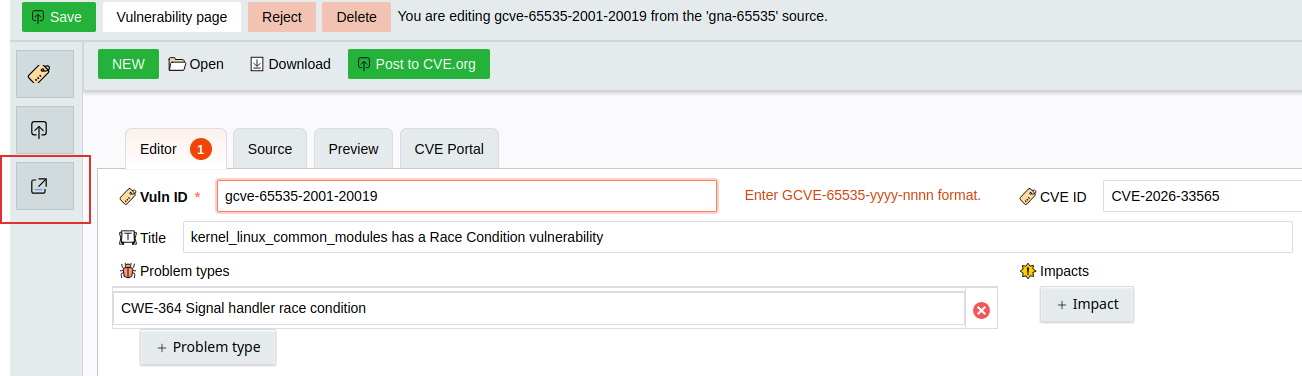 Publication Service in Vulnogram.
